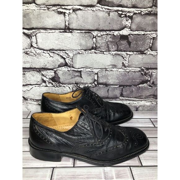 Mario Calugi Black Leather Wingtip Cap Toe Oxfords Lace Shoes Men Sz 7.5M US/41 - Picture 1 of 16